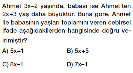 7. Sınıf Cebirsel ifadeler toplama ve çıkarma işlemi test çöz, pdf testi indir