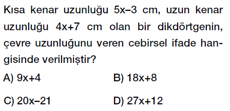 7. Sınıf Cebirsel ifadeler toplama ve çıkarma işlemi test çöz, pdf testi indir