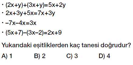 7. Sınıf Cebirsel ifadeler toplama ve çıkarma işlemi test çöz, pdf testi indir
