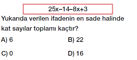7. Sınıf Cebirsel ifadeler toplama ve çıkarma işlemi test çöz, pdf testi indir