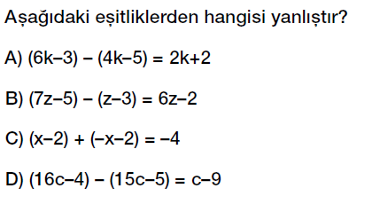 7. Sınıf Cebirsel ifadeler toplama ve çıkarma işlemi test çöz, pdf testi indir