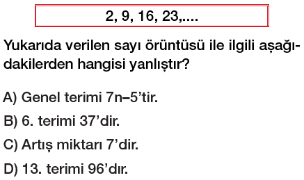 7. Sınıf Sayı Örüntüleri  Genel Kuralı Cebirsel İfadeler Örüntüler testi çöz