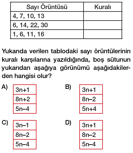 7. Sınıf Sayı Örüntüleri  Genel Kuralı Cebirsel İfadeler Örüntüler testi çöz