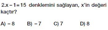 7. Sınıf Denklem ve Eşitlik Konusu Denklem Çözme testi çöz, pdf indir
