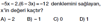 7. Sınıf Denklem ve Eşitlik Konusu Denklem Çözme testi çöz, pdf indir