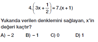 7. Sınıf Denklem ve Eşitlik Konusu Denklem Çözme testi çöz, pdf indir