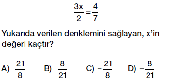 7. Sınıf Denklem ve Eşitlik Konusu Denklem Çözme testi çöz, pdf indir
