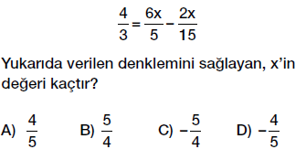 7. Sınıf Denklem ve Eşitlik Konusu Denklem Çözme testi çöz, pdf indir