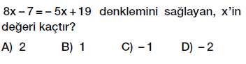 7. Sınıf Denklem ve Eşitlik Konusu Denklem Çözme testi çöz, pdf indir