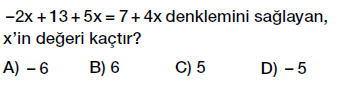 7. Sınıf Denklem ve Eşitlik Konusu Denklem Çözme testi çöz, pdf indir