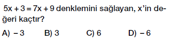 7. Sınıf Denklem ve Eşitlik Konusu Denklem Çözme testi çöz, pdf indir