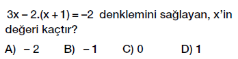 7. Sınıf Denklem ve Eşitlik Konusu Denklem Çözme testi çöz, pdf indir