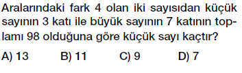 7. Sınıf Denklem ve Eşitlik Konusu Denklem Problemleri testi çöz, pdf indir