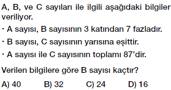 7. Sınıf Denklem ve Eşitlik Konusu Denklem Problemleri testi çöz, pdf indir