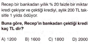 7. sınıf faiz problemleri testi çöz