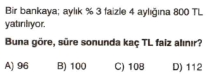 7. sınıf faiz problemleri testi çöz
