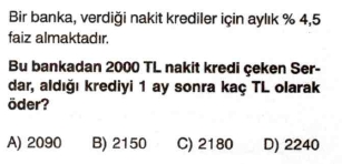 7. sınıf faiz problemleri testi çöz