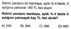 7. sınıf faiz problemleri testi çöz