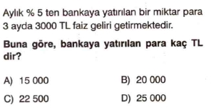 7. sınıf faiz problemleri testi çöz