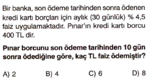 7. sınıf faiz problemleri testi çöz