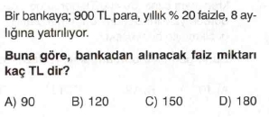7. sınıf faiz problemleri testi çöz