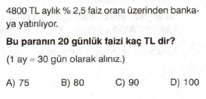 7. sınıf faiz problemleri testi çöz