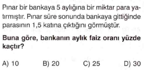 7. sınıf faiz problemleri testi çöz