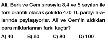 7. Sınıf Oran ve Orantı problemleri testi çöz, pdf indir