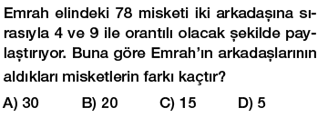 7. Sınıf Oran ve Orantı problemleri testi çöz, pdf indir