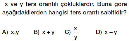 7. sınıf ters orantı testi çöz, ters orantı problemleri testi indir