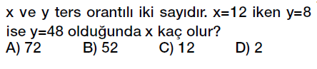 7. sınıf ters orantı testi çöz, ters orantı problemleri testi indir
