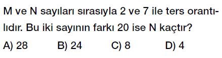 7. sınıf ters orantı testi çöz, ters orantı problemleri testi indir