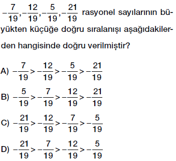 7. sınıf rasyonel sayıları sıralama ve karşılaştırma testi çöz