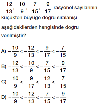 7. sınıf rasyonel sayıları sıralama ve karşılaştırma testi çöz