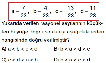 7. sınıf rasyonel sayıları sıralama ve karşılaştırma testi çöz