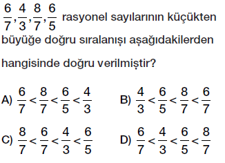 7. sınıf rasyonel sayıları sıralama ve karşılaştırma testi çöz