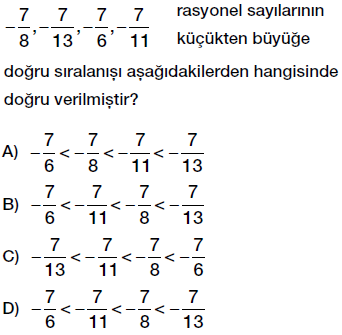 7. sınıf rasyonel sayıları sıralama ve karşılaştırma testi çöz