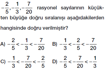 7. sınıf rasyonel sayıları sıralama ve karşılaştırma testi çöz