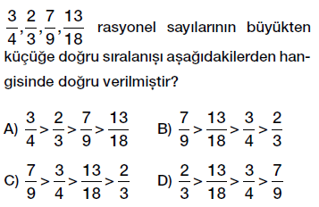 7. sınıf rasyonel sayıları sıralama ve karşılaştırma testi çöz