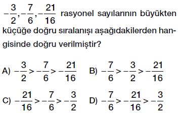 7. sınıf rasyonel sayıları sıralama ve karşılaştırma testi çöz