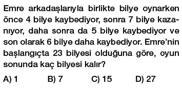 7. Sınıf Tam Sayı Problemleri Testi Çöz PDF indir