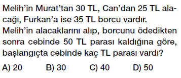 7. Sınıf Tam Sayı Problemleri Testi Çöz PDF indir