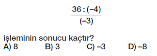 7. sınıf tam sayılarla çarpma ve bölme işlemleri testi çöz