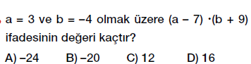 7. sınıf tam sayılarla çarpma ve bölme işlemleri testi çöz
