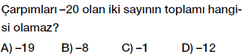 7. sınıf tam sayılarla çarpma ve bölme işlemleri testi çöz