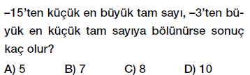 7. sınıf tam sayılarla çarpma ve bölme işlemleri testi çöz