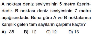 7. sınıf tam sayılarla çarpma ve bölme işlemleri testi çöz