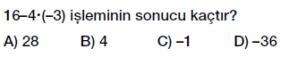 7. sınıf tam sayılarla çarpma ve bölme işlemleri testi çöz