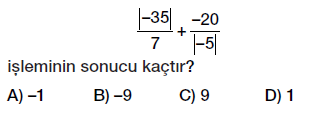 7. sınıf tam sayılarla çarpma ve bölme işlemleri testi çöz