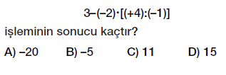 7. sınıf tam sayılarla çarpma ve bölme işlemleri testi çöz